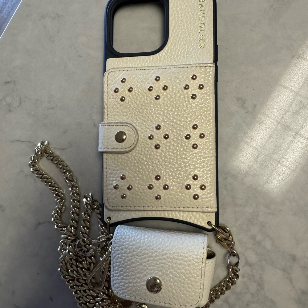 Bandolier White Phone Case with Gold Chain